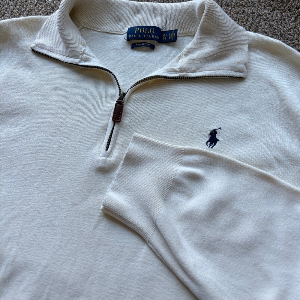 Polo Ralph Lauren Cream Quarter Zip Sweater 100% Pima Cotton Men’s Size XL
